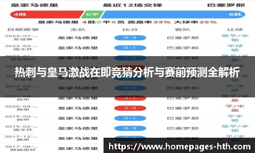 热刺与皇马激战在即竞猜分析与赛前预测全解析